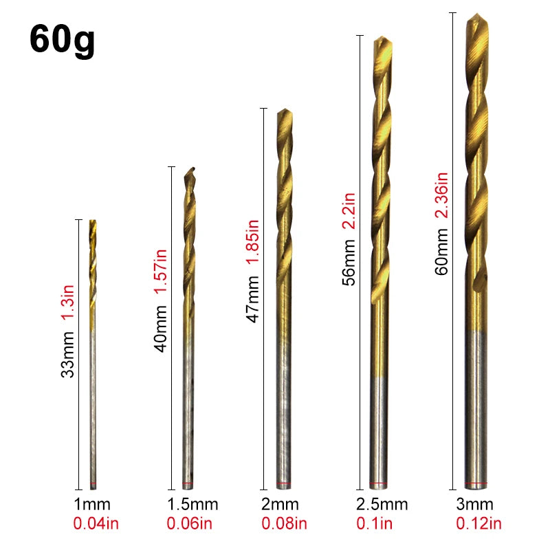 5 Darabos Titánbevonatos Fémfúró Készlet – 1mm-3mm