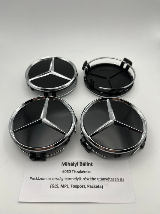 Mercedes felnikupak 75 mm fényes Fekete 4db - bömös.hu