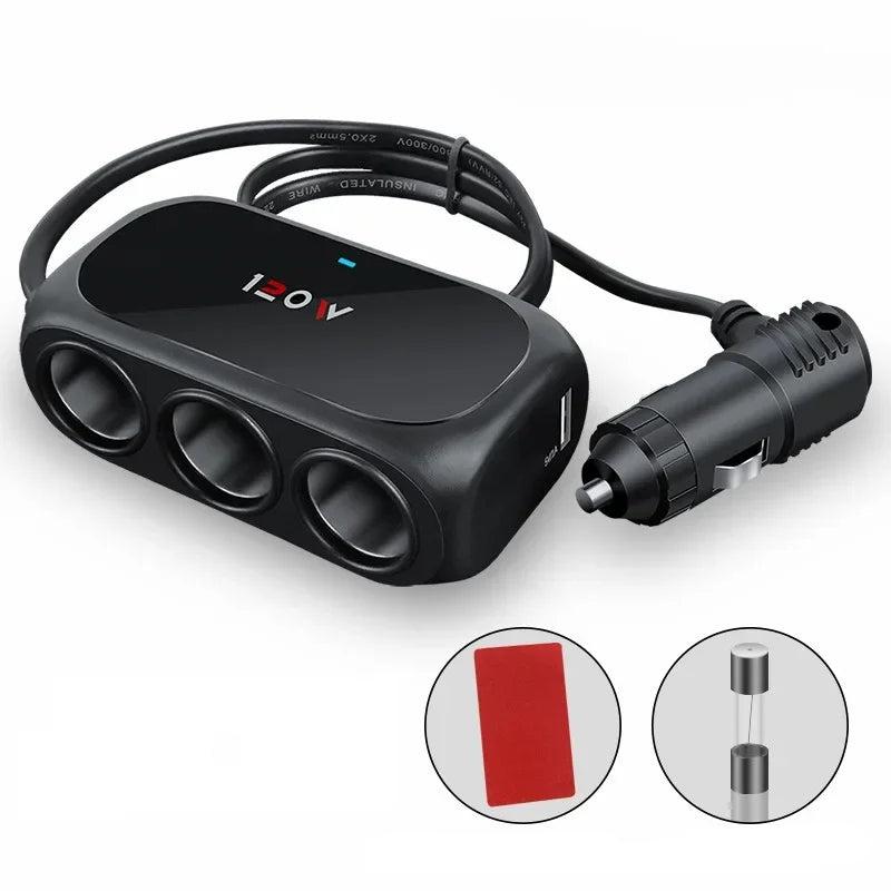 120W 3 az 1-ben Autós szivargyújtó Adapter – Dupla USB Porttal