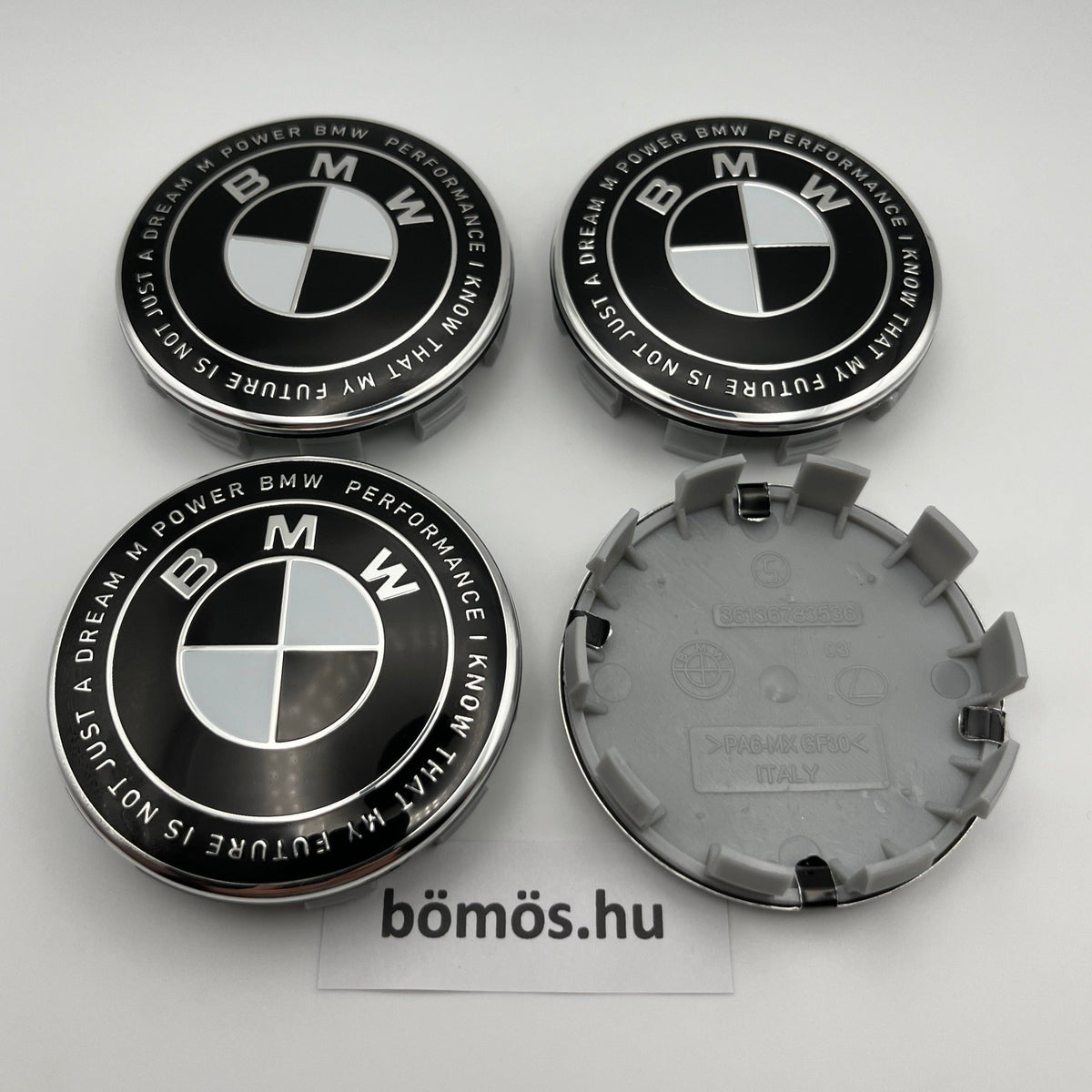 BMW Felnikupak Garnitúra (4DB) Fekete-Fehér Jubileumi 68 mm (Külső Átmérő) - bömös.hu