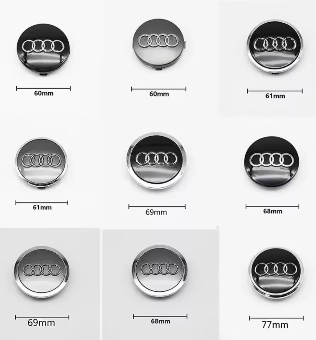 Prémium Audi felnikupak – 60, 61, 68, 69 mm méretben (4 db-os szett) - bömös.hu