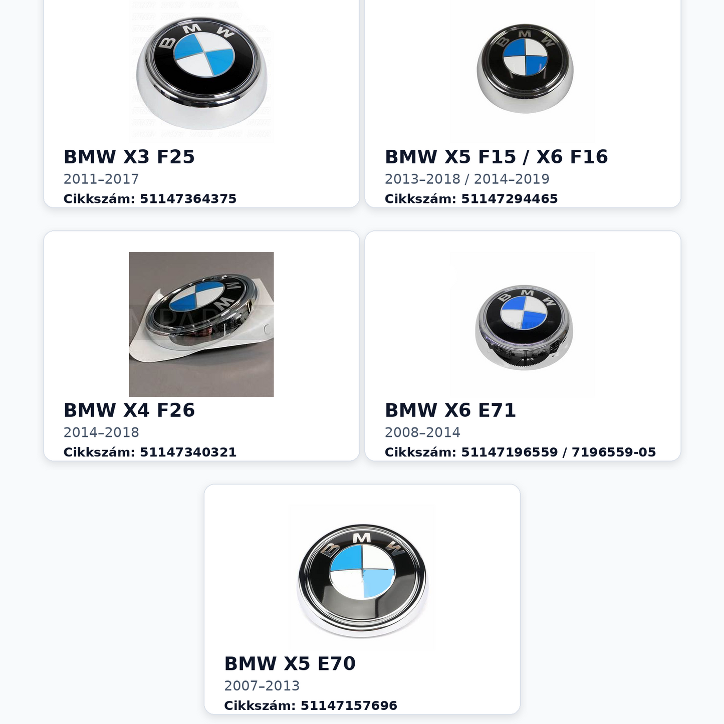 🚗 BMW X széria csomagtartó embléma – X3 / X4 / X5 / X6 modellekhez/ F25 F15 F16 F26 E71 E70