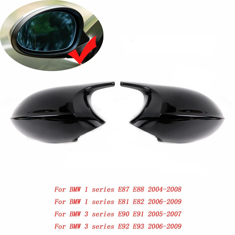 BMW E81 E82 E87 E88 E90 E91 E92 E93 Tükörburkolat –  M Stílusban, Fényes Fekete Kivitelben