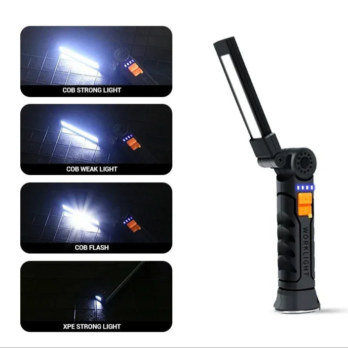 Hordozható COB LED Munkalámpa – USB Tölthető, Mágneses Talppal és Akasztóval - bömös.hu
