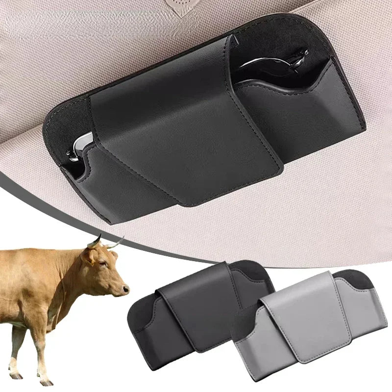 Autós napszemüveg tartó – prémium bőr napellenzőre rögzíthető tároló