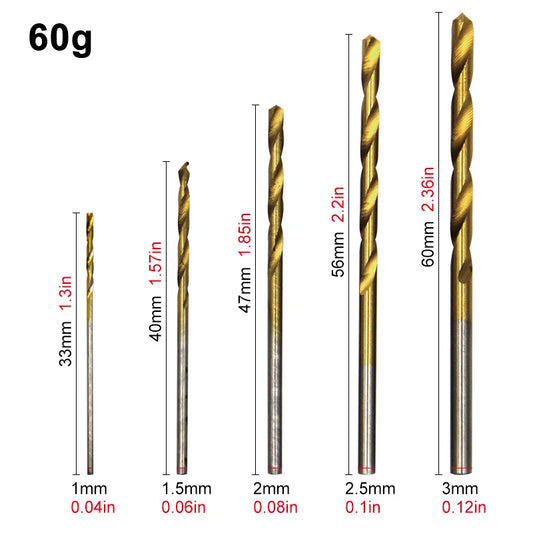 5 Darabos Titánbevonatos Fémfúró Készlet – 1mm-3mm