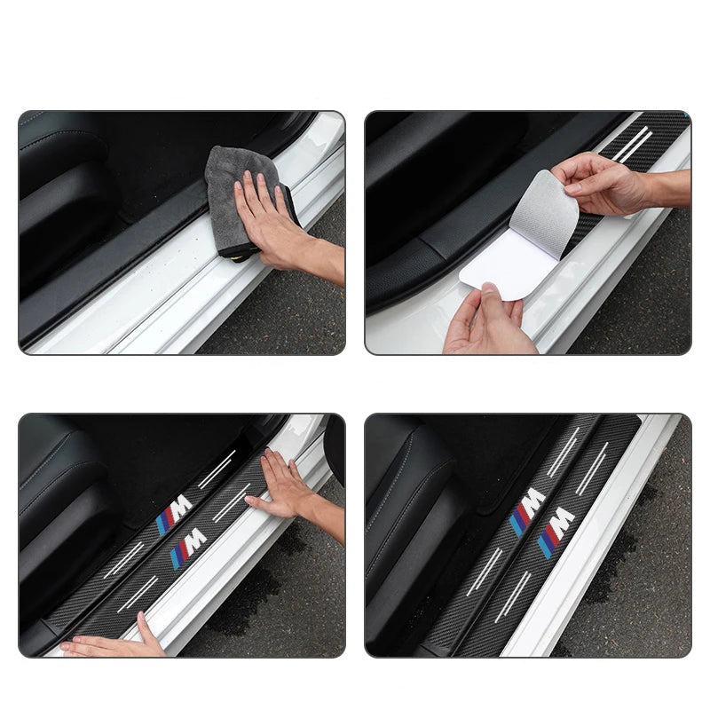 BMW Ajtóküszöb védő matrica szett – Carbon Fiber hatás | M logóval (4 db)