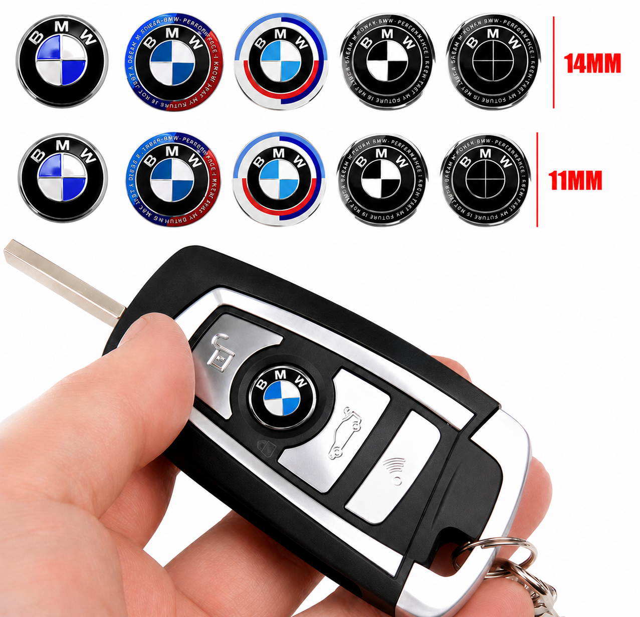 BMW Kulcsház Embléma – 11mm és 14mm, Öntapadós Kivitel