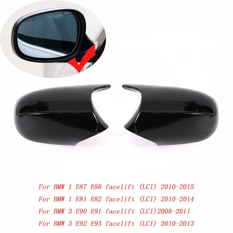 BMW E81 E82 E87 E88 E90 E91 E92 E93 Tükörburkolat –  M Stílusban, Fényes Fekete Kivitelben
